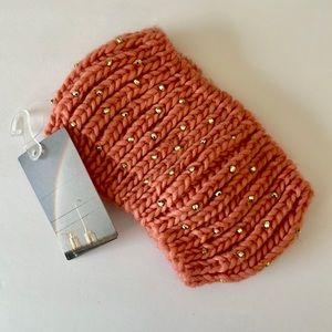 Anthropologie || Coral Knit Gold Beaded Ear Warmer Headband